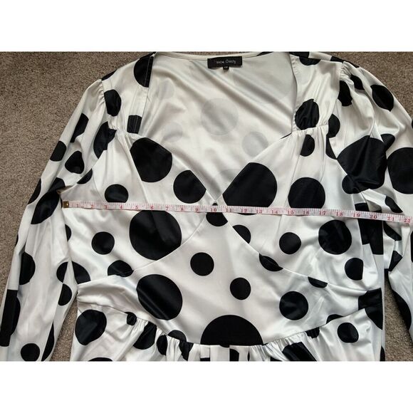 Buxom Curvy White With Black Polka Dot Pattern Long Sleeves Midi Dress Size 1X - Picture 13 of 16